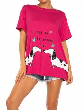 Secret Treasures Pajama Top Women XL Pink Dachshund Weiner Doxie Dog Sleep Shirt